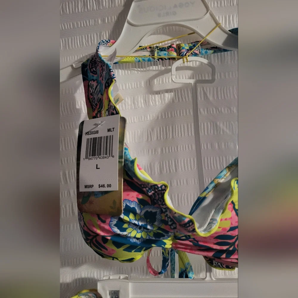 NWT Hobie bikini  Padded top side tie bikini bottom Tropical  Size Large. Ruffle - Picture 2 of 14